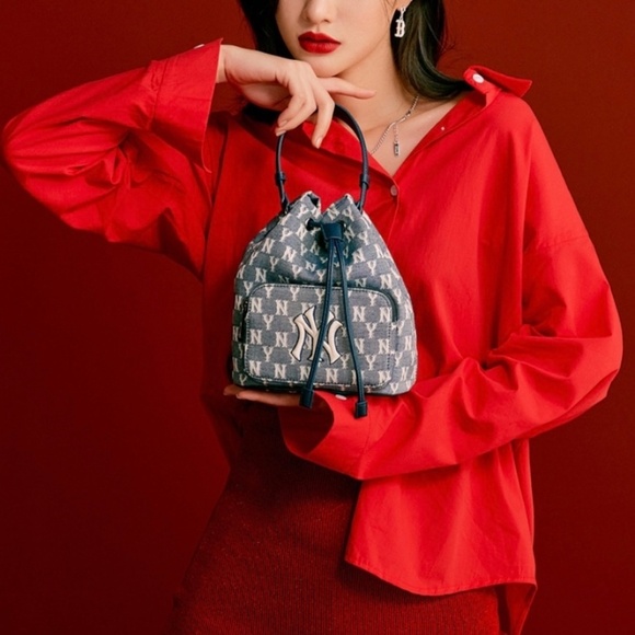 MLB NY Yankees Monogram Bucket Crossbody Bag in Blue - Picture 7 of 7